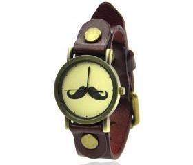 Vintage Red Leather Moustache Watch