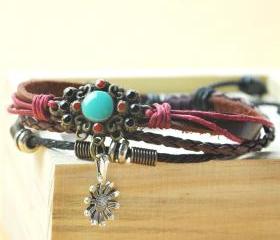 Handmade Leather Bracelets- Sun Flower