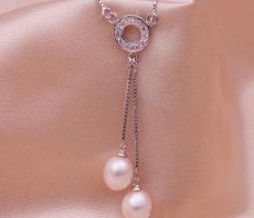 Rhodium Plated Fresh Water Pearl Pendant - Swing Pearls