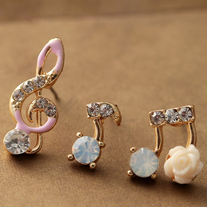Super Cute Music Notes Rhinestone Earring Set on Luulla